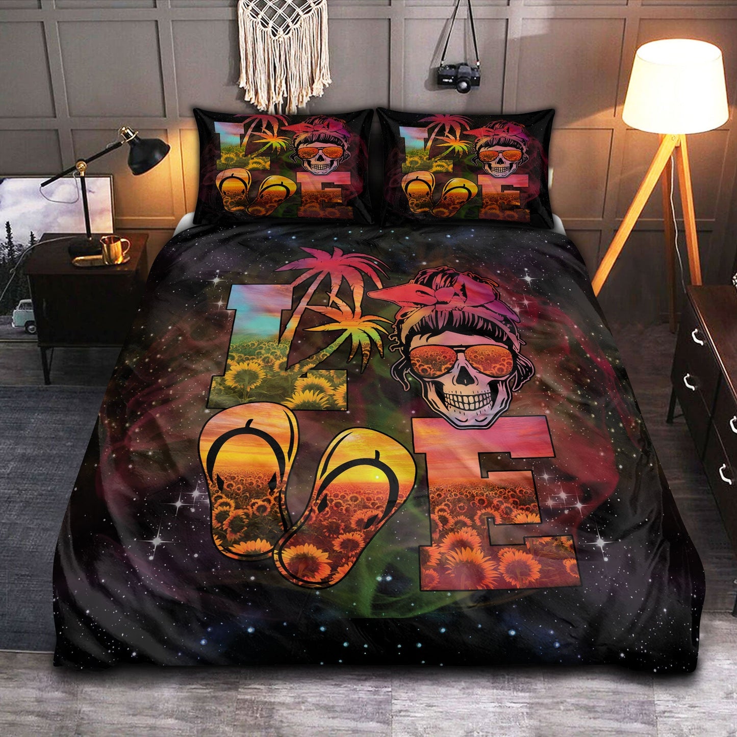 Summer Beach Skull Bedding Cover For Gothic Bedroom Decor