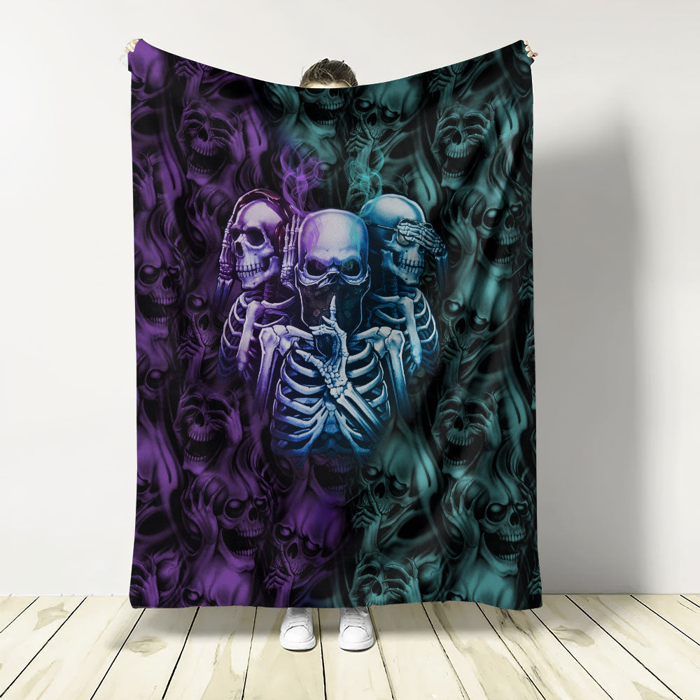 Skull Neither Hear Nor See Flannel Blanket For Soft Bed Couch And Home Comfort