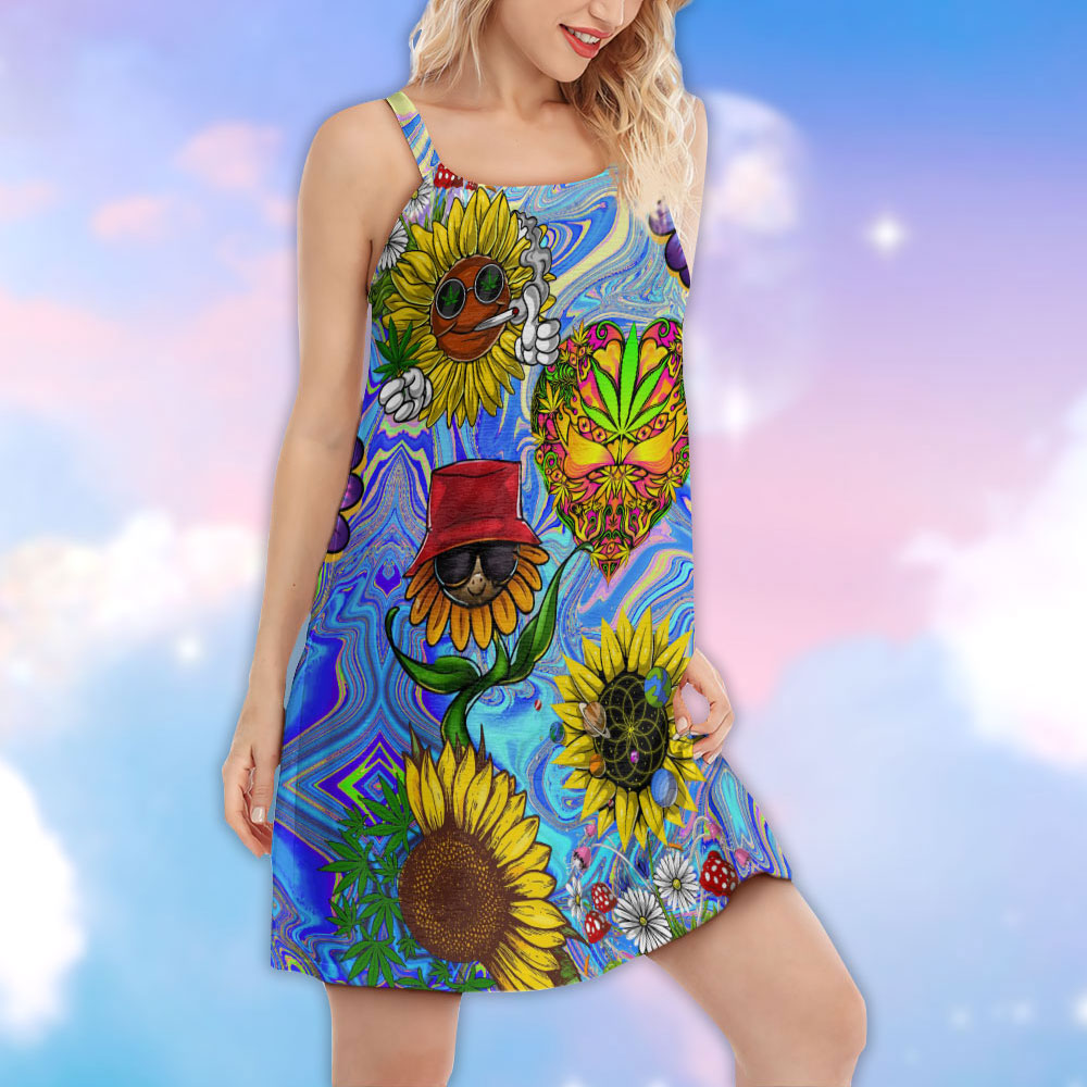 Hippie Sunflowers Stay Trippy – Women's Summer Sleeveless V-Neck Camisole Dress