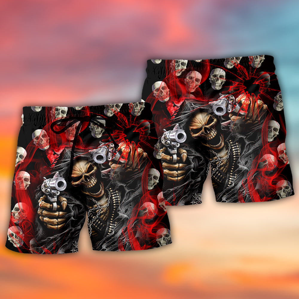Skull Dark Gun Red Smoke Lighting - Beach Short - Owls Matrix LTD