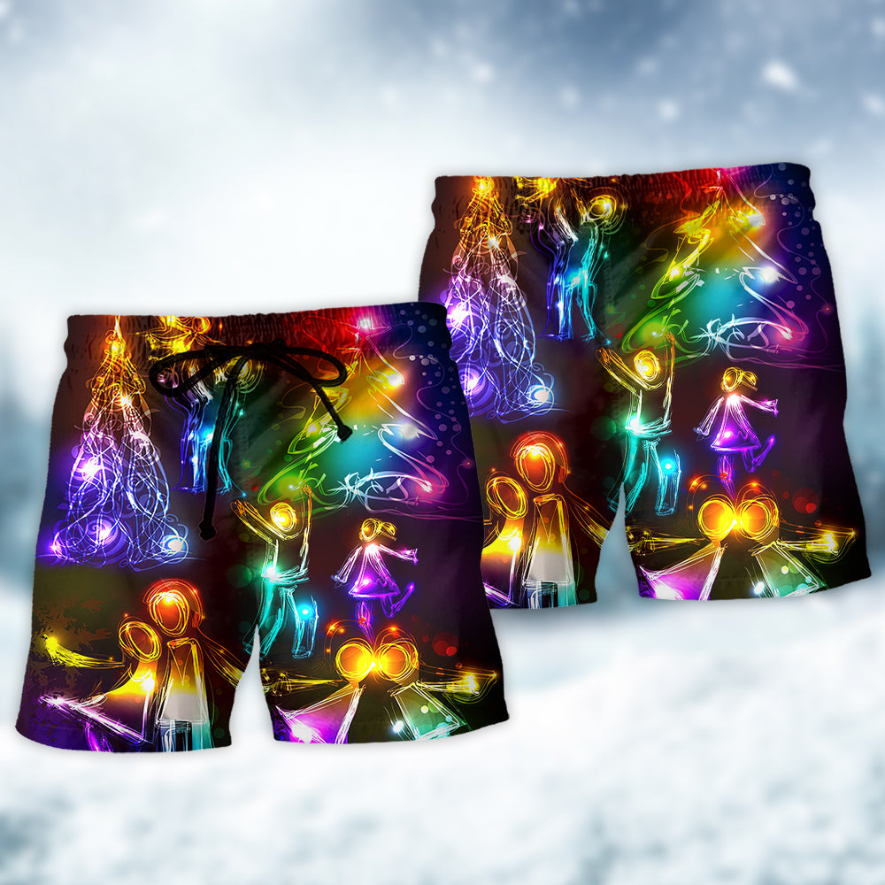 Christmas Family Love Tree Neon Lights – Beach Short