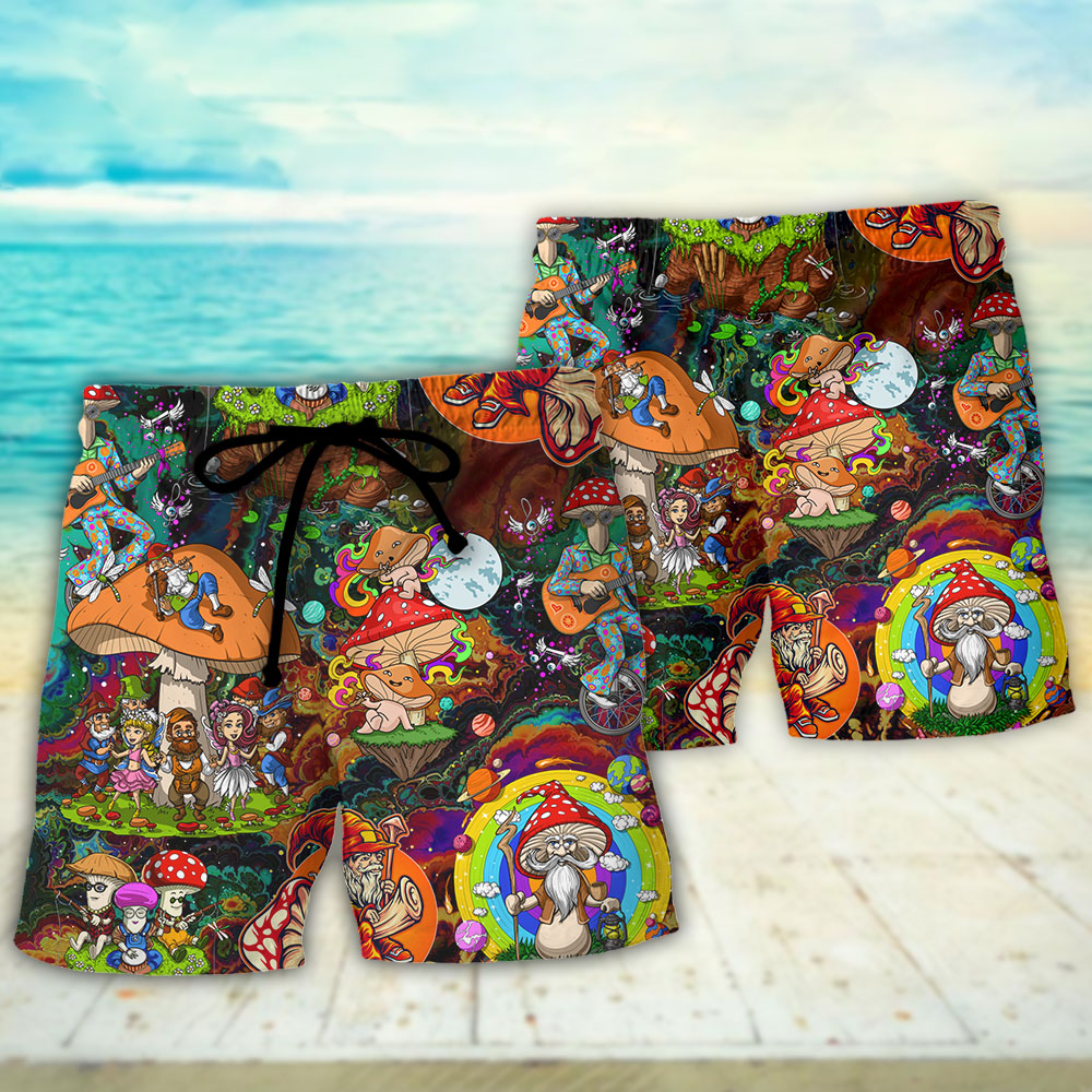 Trippy Hippie Mushroom Colorful Art – Beach Short