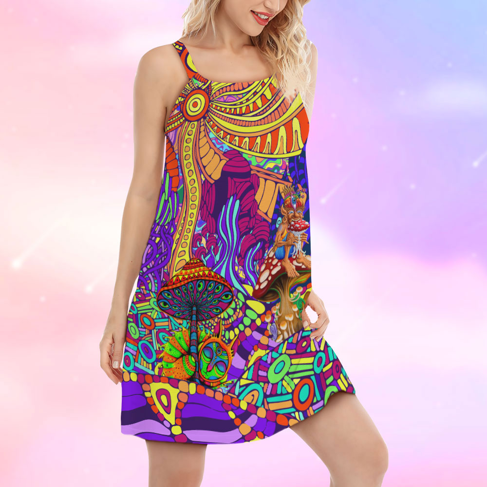 Colorful Hippie Love Life – Women's Summer Sleeveless V-Neck Camisole Dress