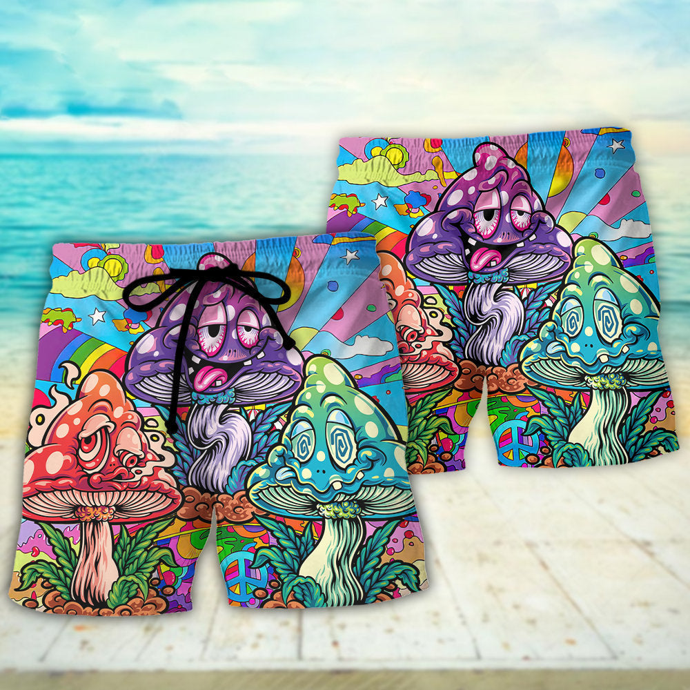 Colorful Hippie Mushroom Happy Life – Beach Short