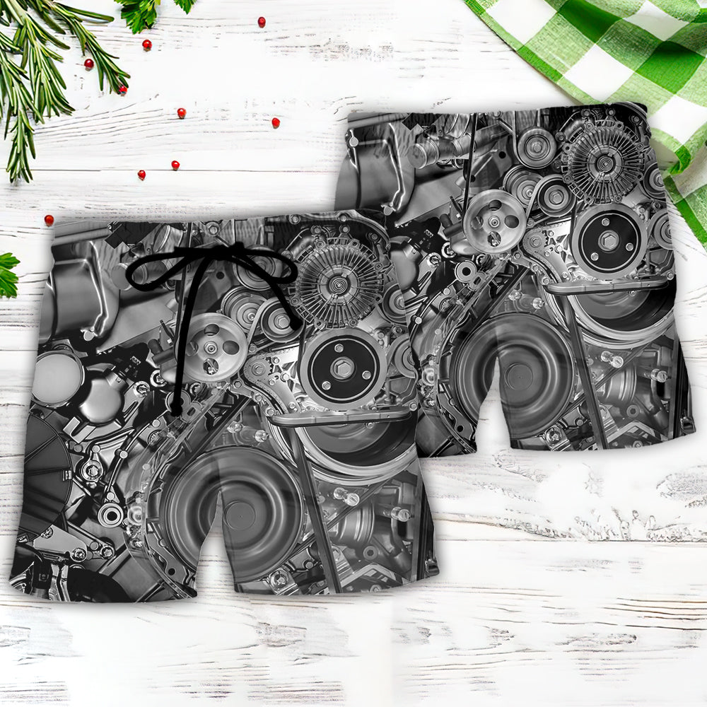 Diesel Engine Pulley And Belt Mechanic Art – Beach Short