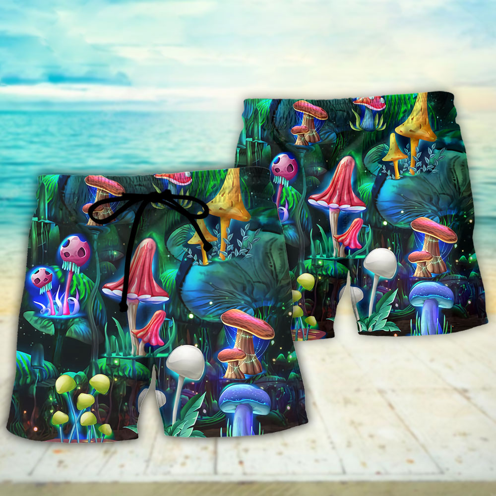 Hippie Mushroom Galaxy Neon Art - Beach Short - Owls Matrix LTD
