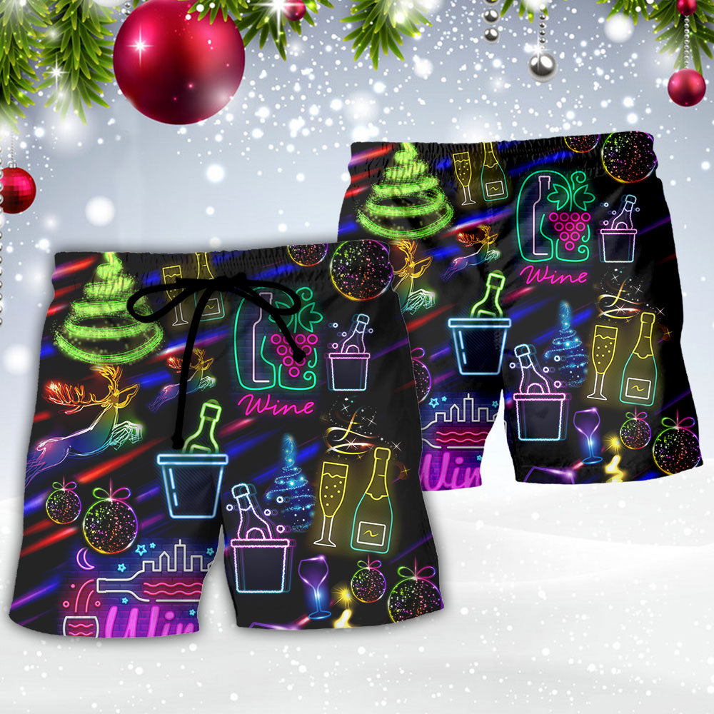 Wine Christmas Neon Art Drinking - Beach Short - Owls Matrix LTD