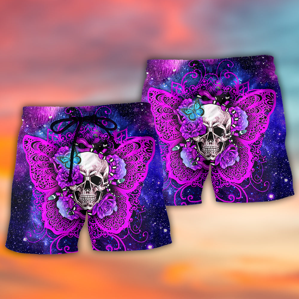 Skull Butterfly Snake Lighting Flower - Beach Short