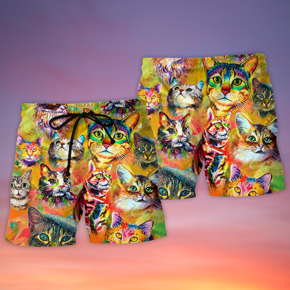 Colorful Funny Cat Lover Art – Beach Short
