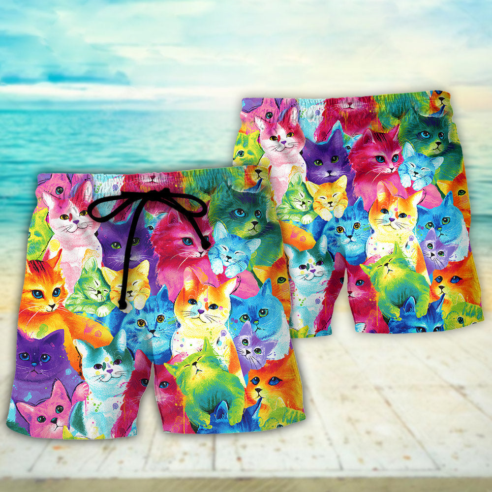 Colorful Cute Kitten Happy Life – Beach Short