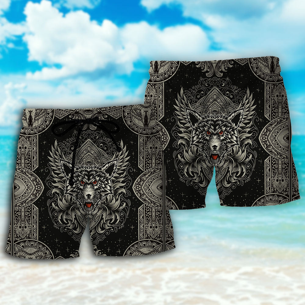 Minimal Wolf Line Dark Art – Beach Short