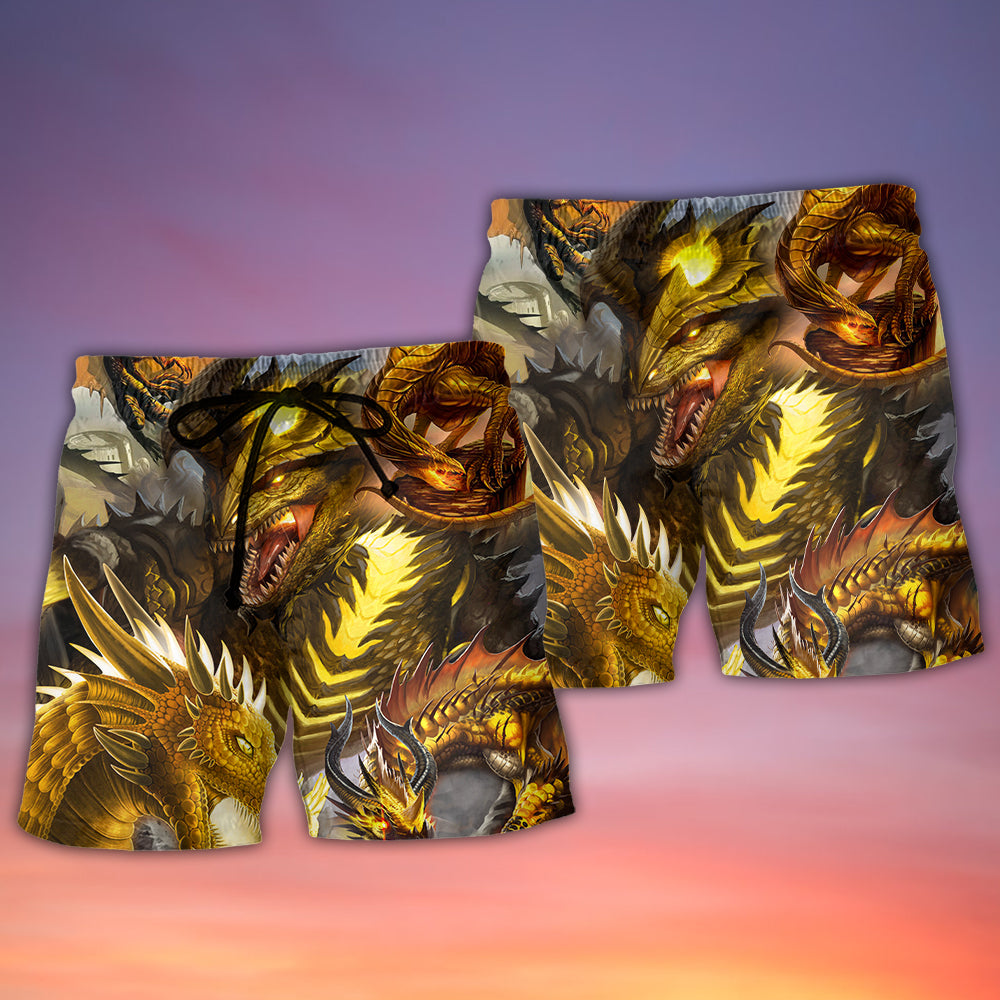 Gold Dragon Skull Fantasy Fight Art – Beach Short
