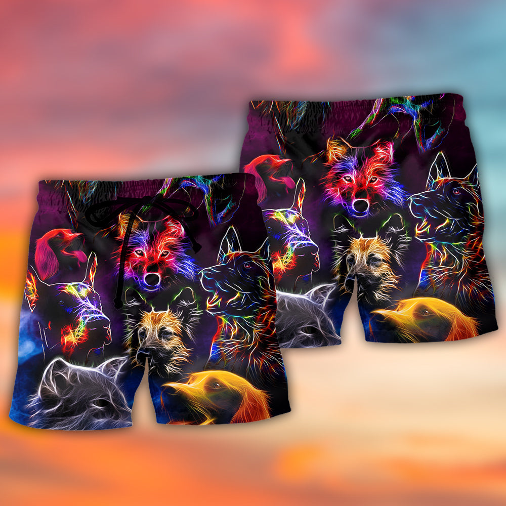Neon Lightning Dog Art – Beach Short