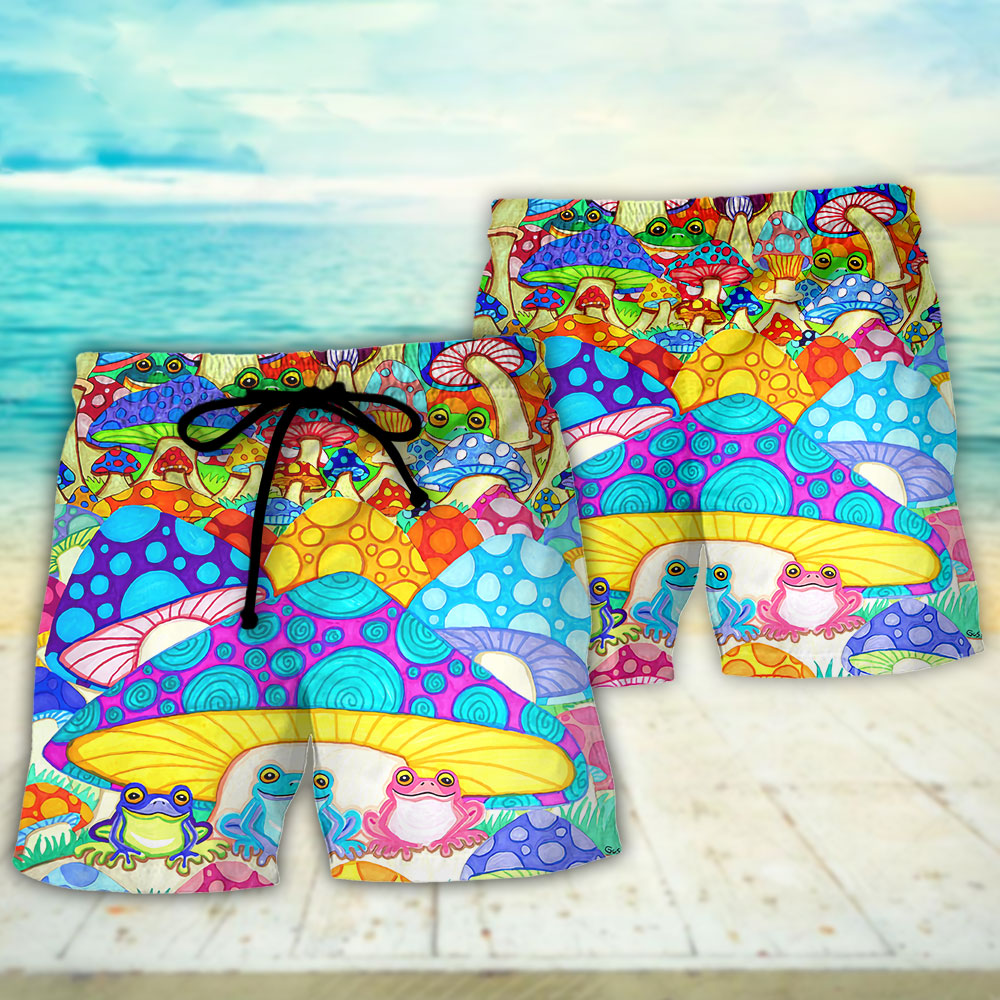 Hippie Frog Mushroom Colorful Peace Art – Beach Short