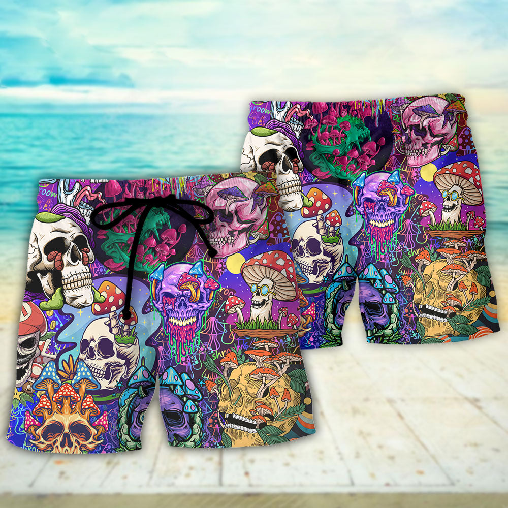 Hippie Mushroom Skull Colorful Art – Beach Short