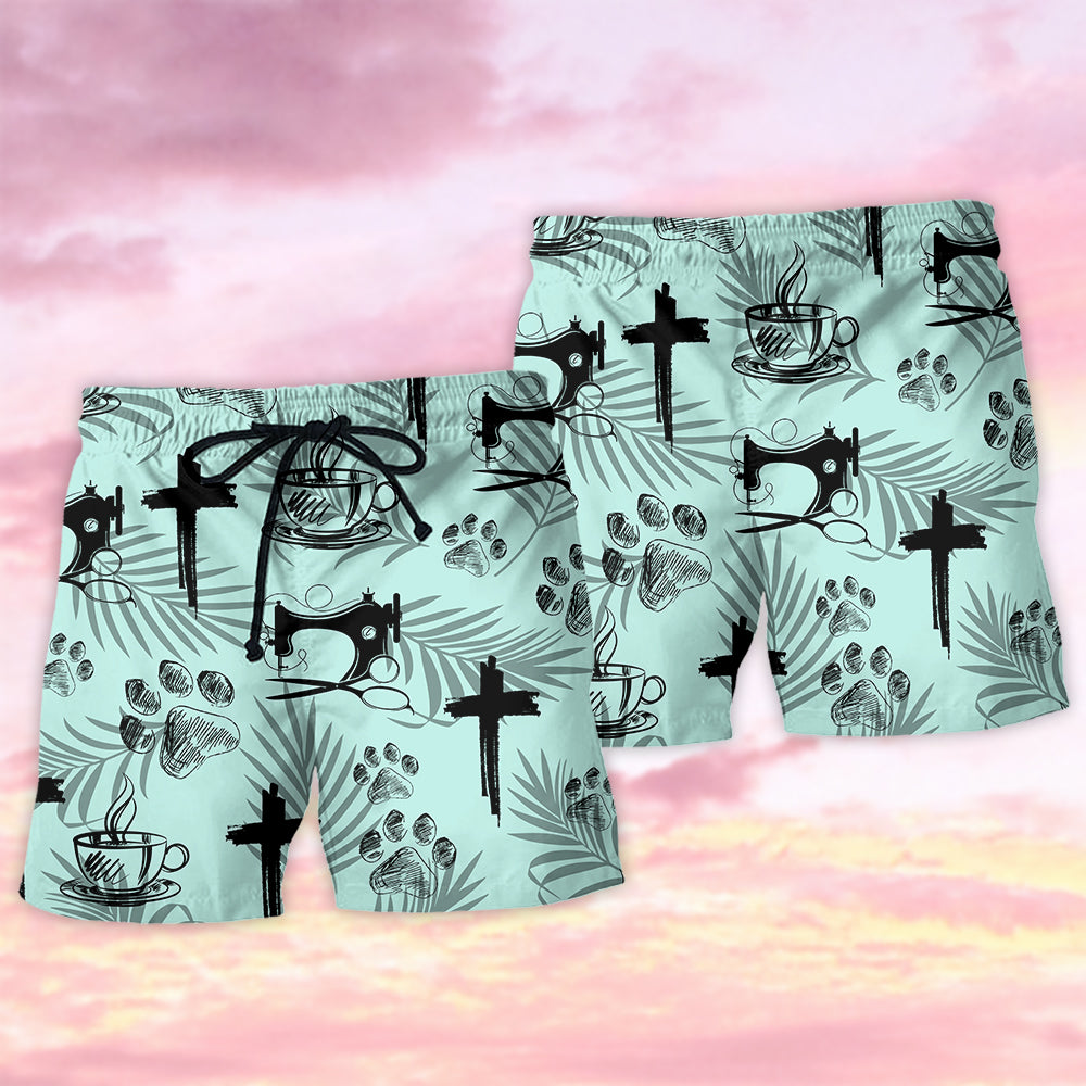 Coffee Jesus Dog Coffee Sewing Lover - Beach Short - Owls Matrix LTD