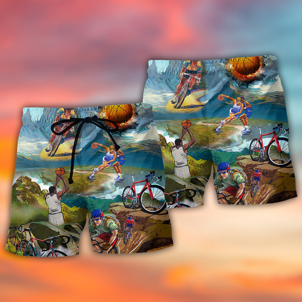Cycling And Basketball Mountain Painting Lover - Beach Short