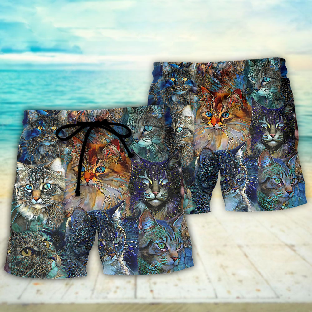 Colorful Glass Art Cat Lover - Beach Short
