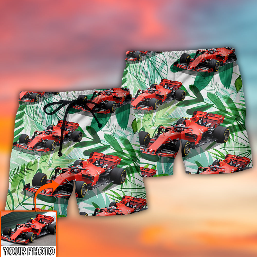 Formula One Car Tropical Custom Photo – Beach Short