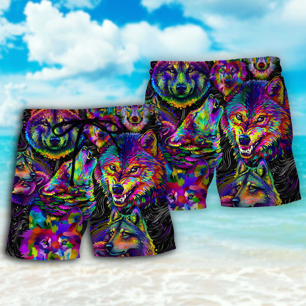 Neon Wolf Colorful Modern Art – Beach Short