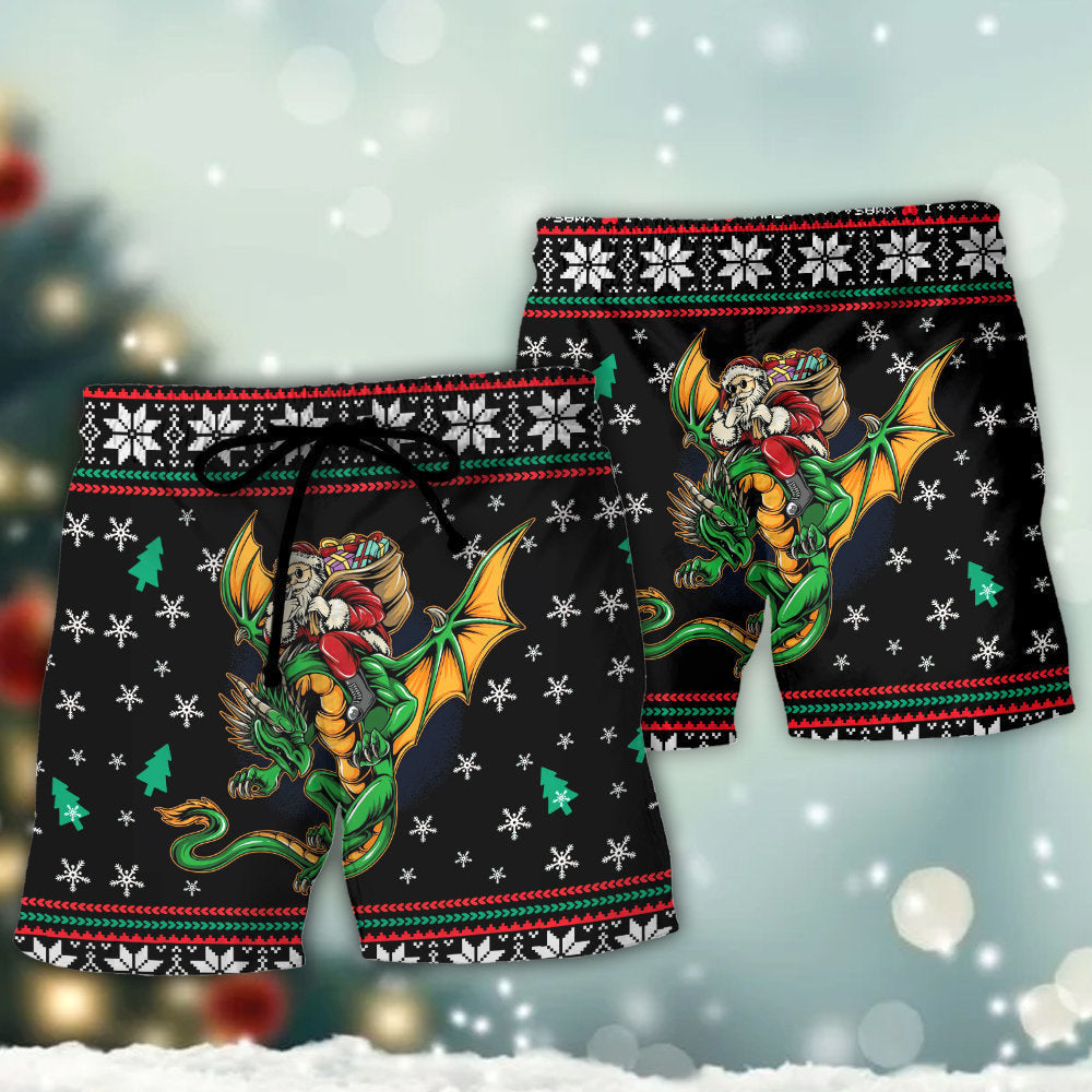 Christmas Santa Fantasy Dragon Art – Beach Short