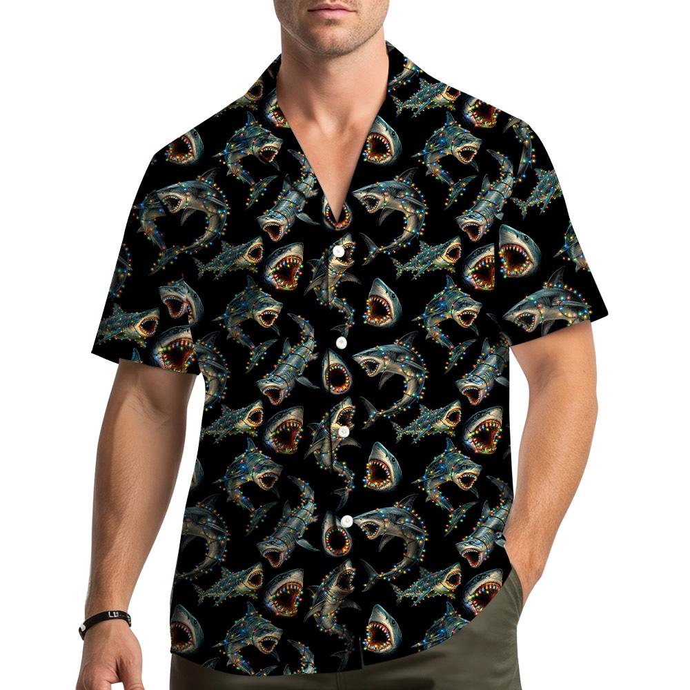 Shark Christmas Colorful Holiday Lights – Hawaiian Shirt