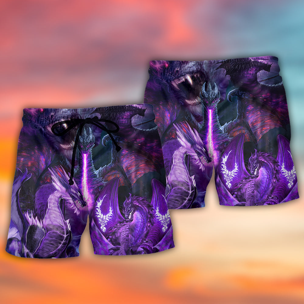 Dark Purple Dragon Lightning Art – Beach Short