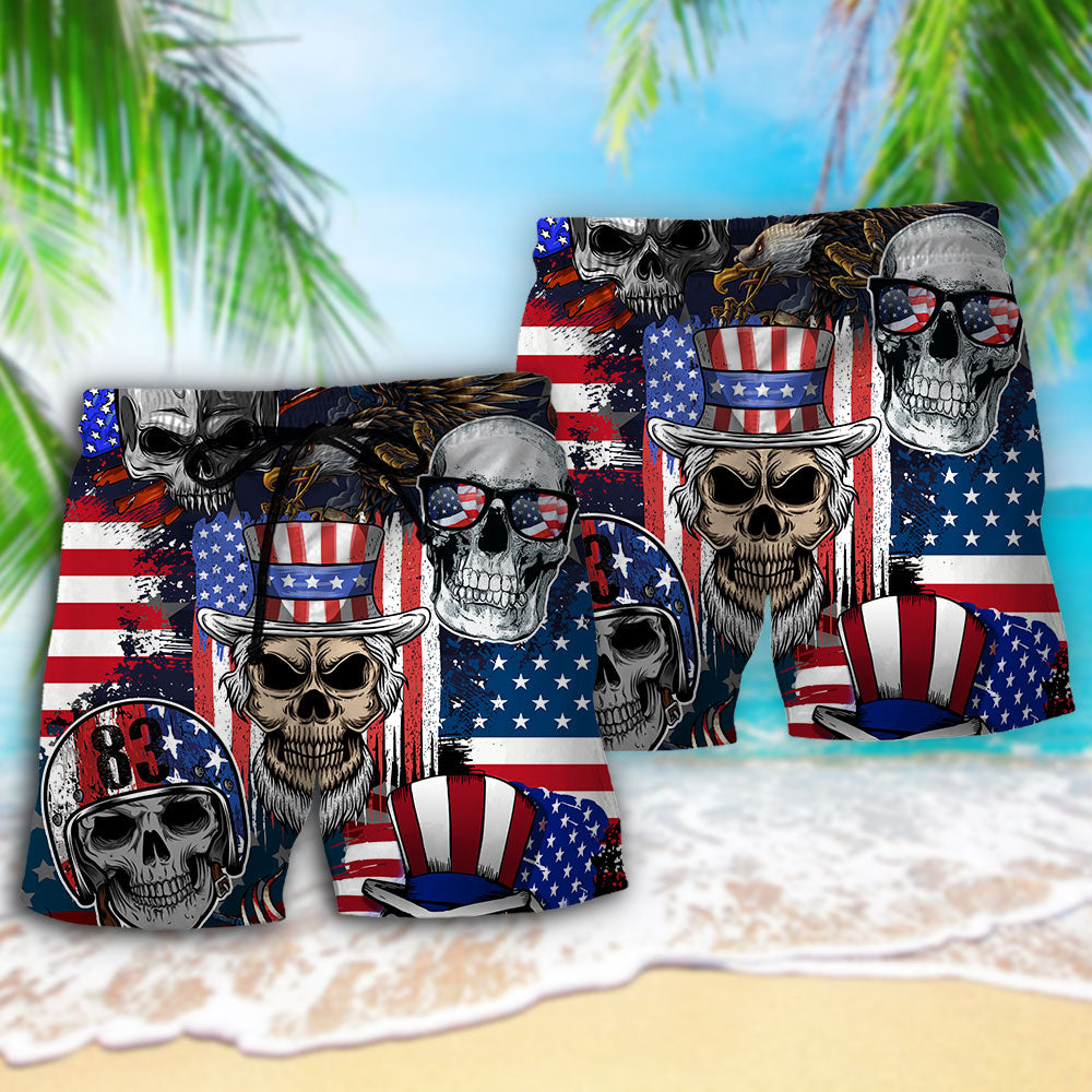 Skull USA Flag Independence Day - Beach Short