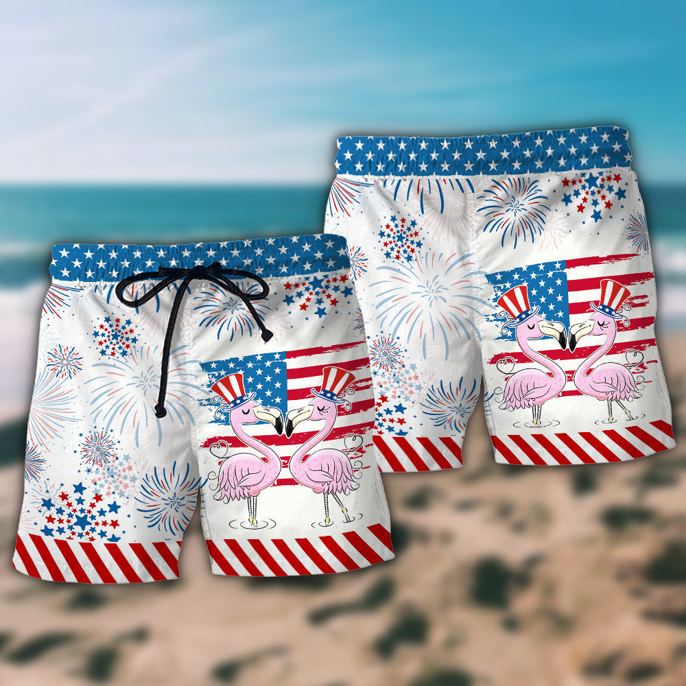 Flamingo Independence Day Star America - Beach Short - Owls Matrix LTD