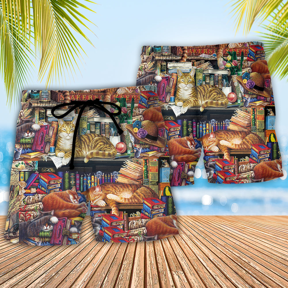 Book Happiness With A Sleeping Cat – Beach Short