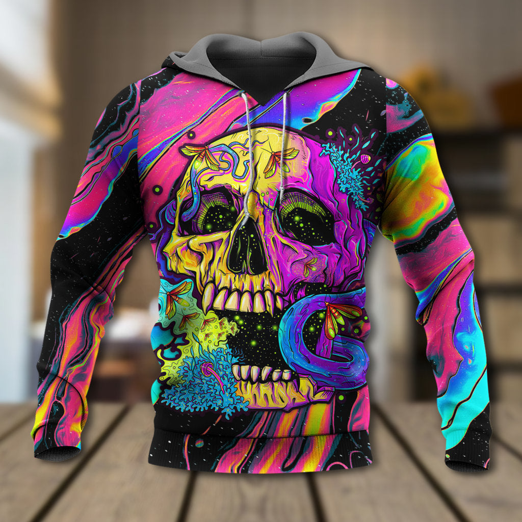 Skull And Moth Night Butterfly Neon Art – 3D Hoodie