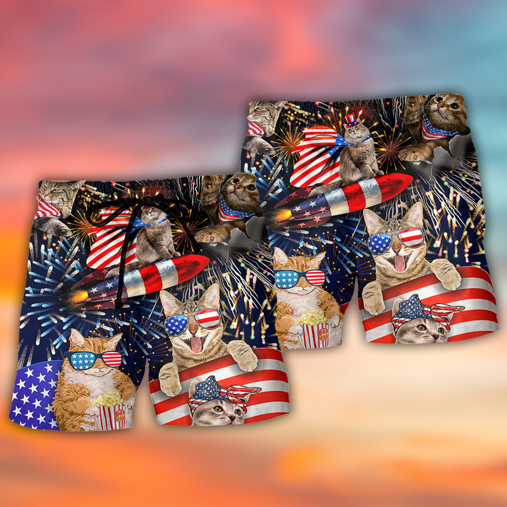 Cat USA Independence Day Fireworks - Beach Short