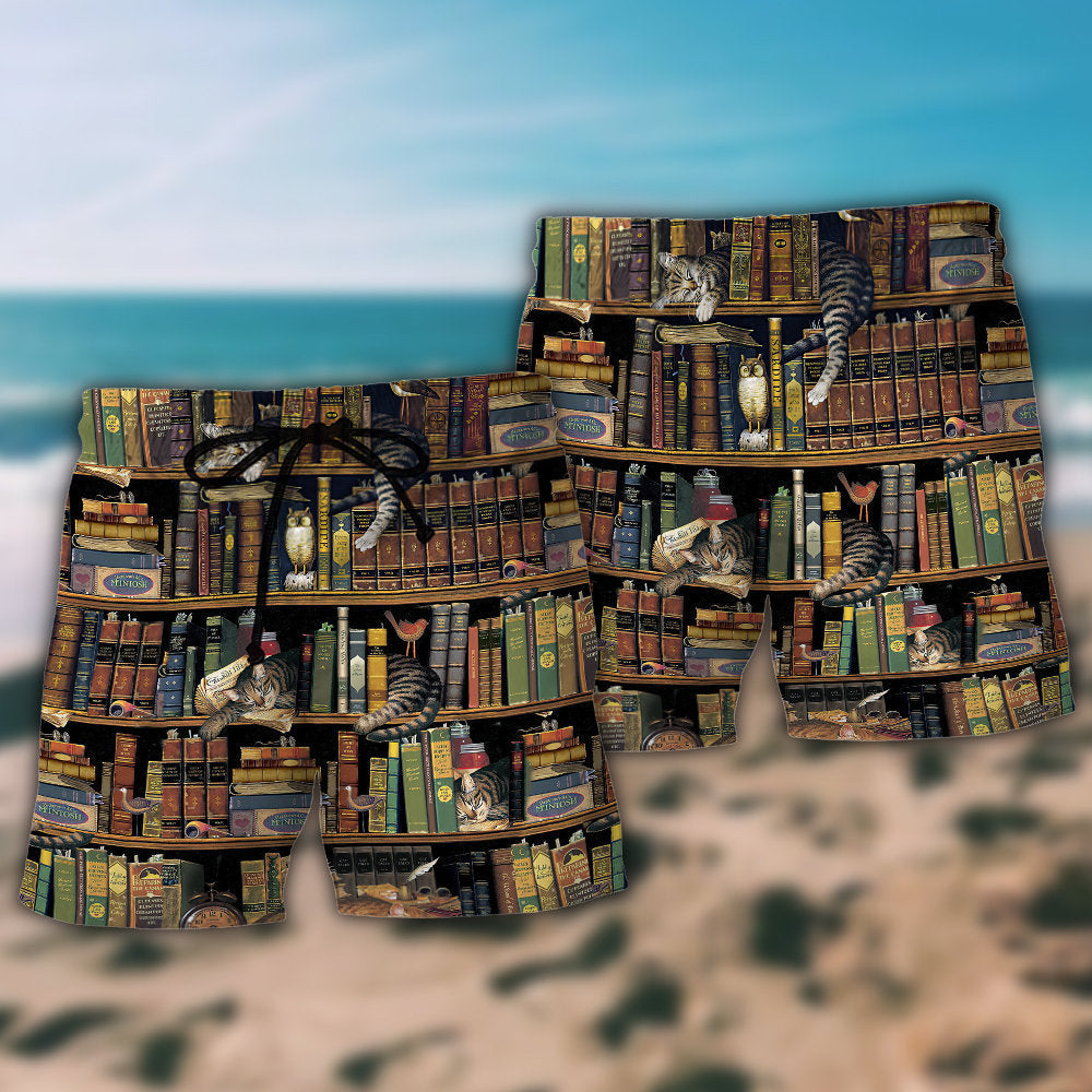 Book And Cat Vintage Lover – Beach Short
