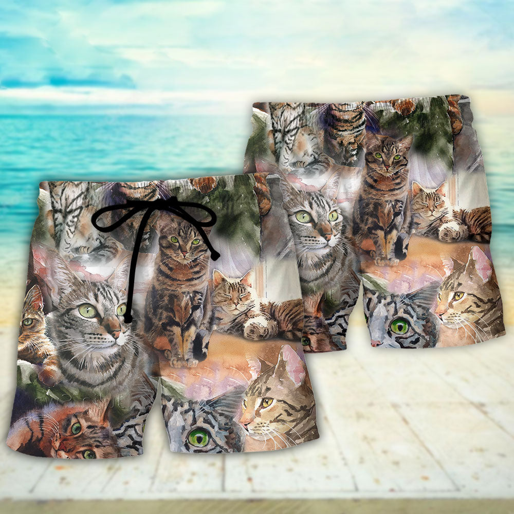 Tabby Cat Artistic Daily Portrait - Beach Short
