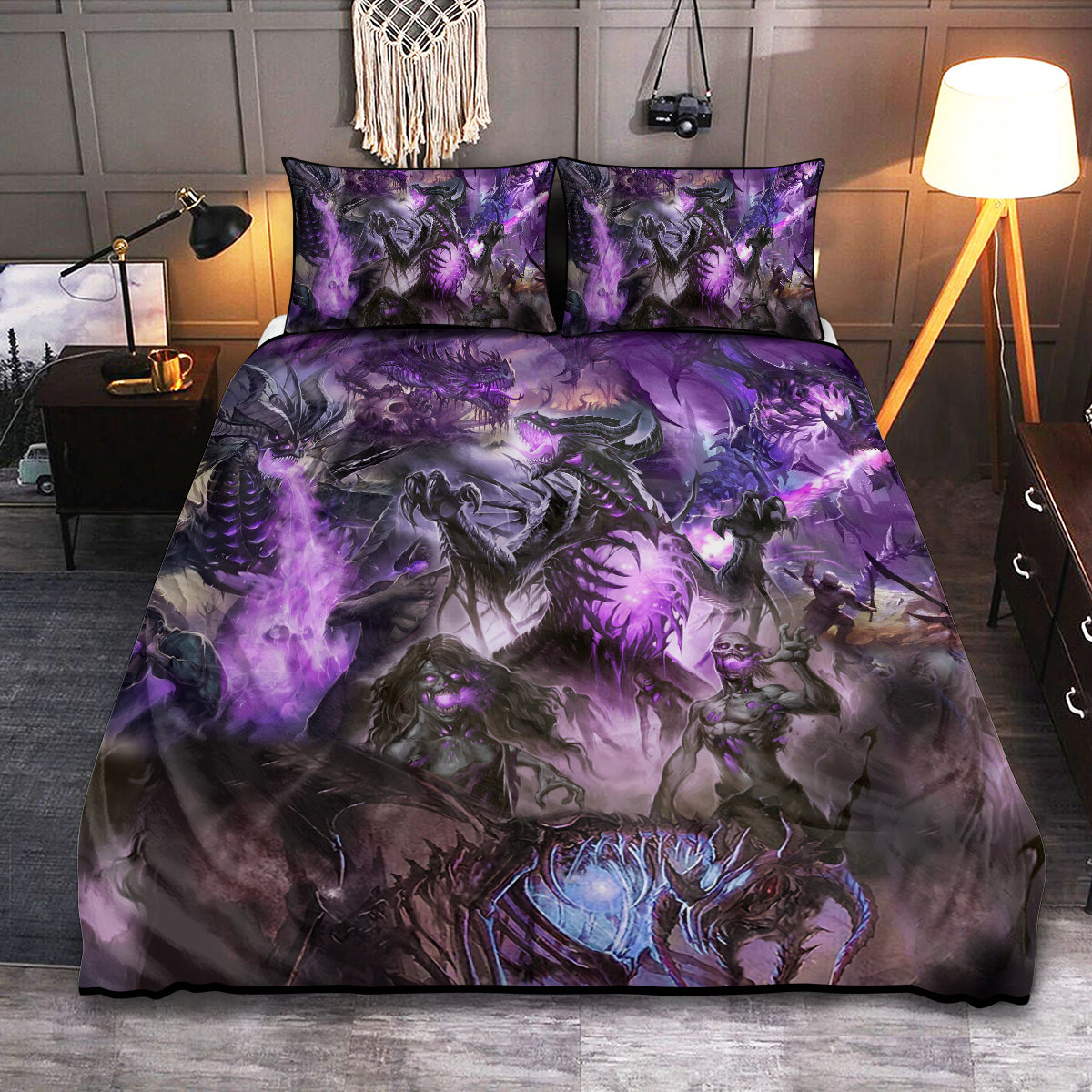 Skull Purple Dragon Love Life Bedding Cover For Fantasy Bedroom Decor