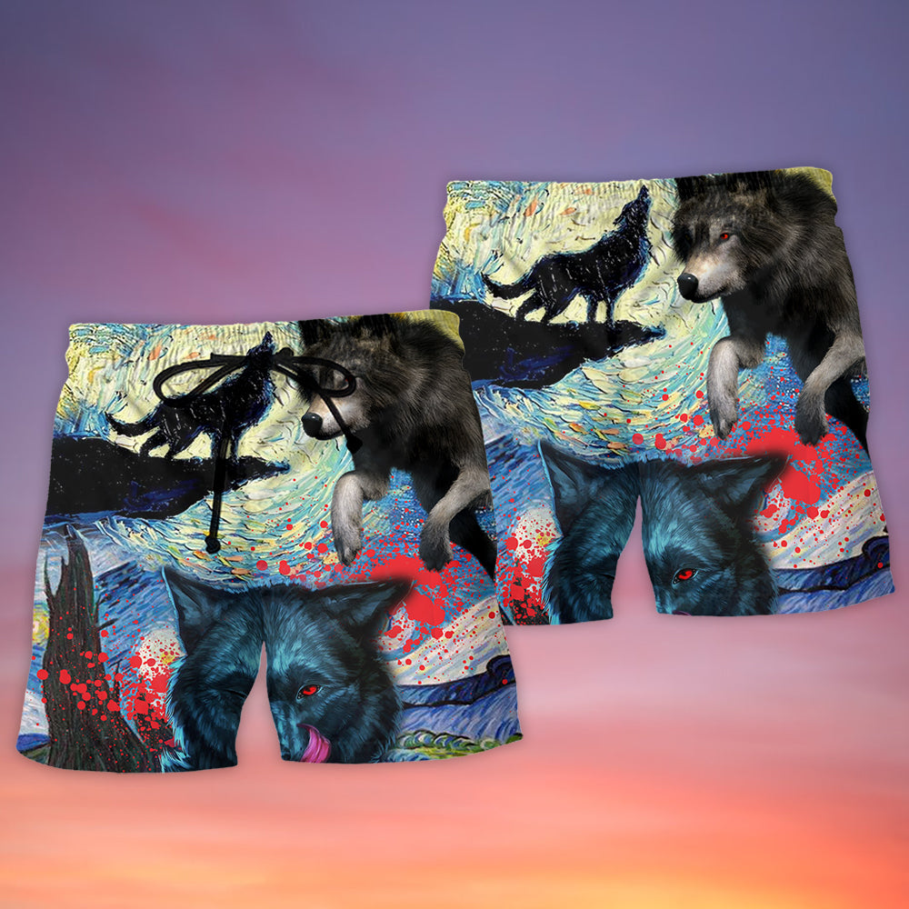 Halloween Black Wolf Starry Night Art – Beach Short