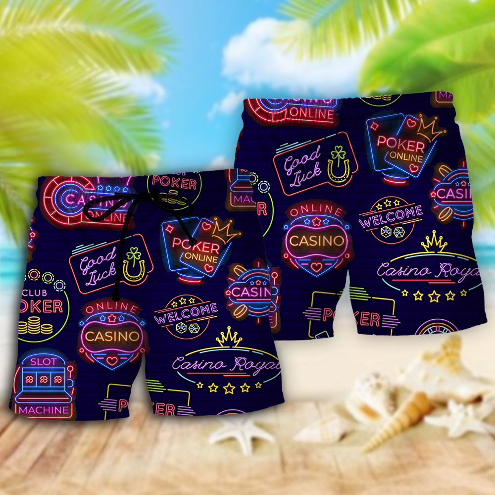 Neon Poker Casino Art – Beach Short