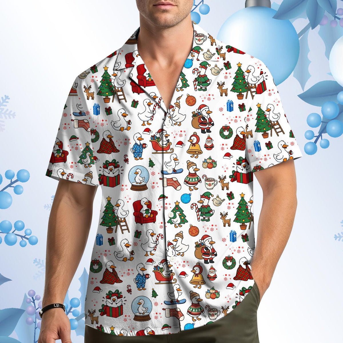 Christmas Goose Santa Tree Cute Holiday 3 – Hawaiian Shirt