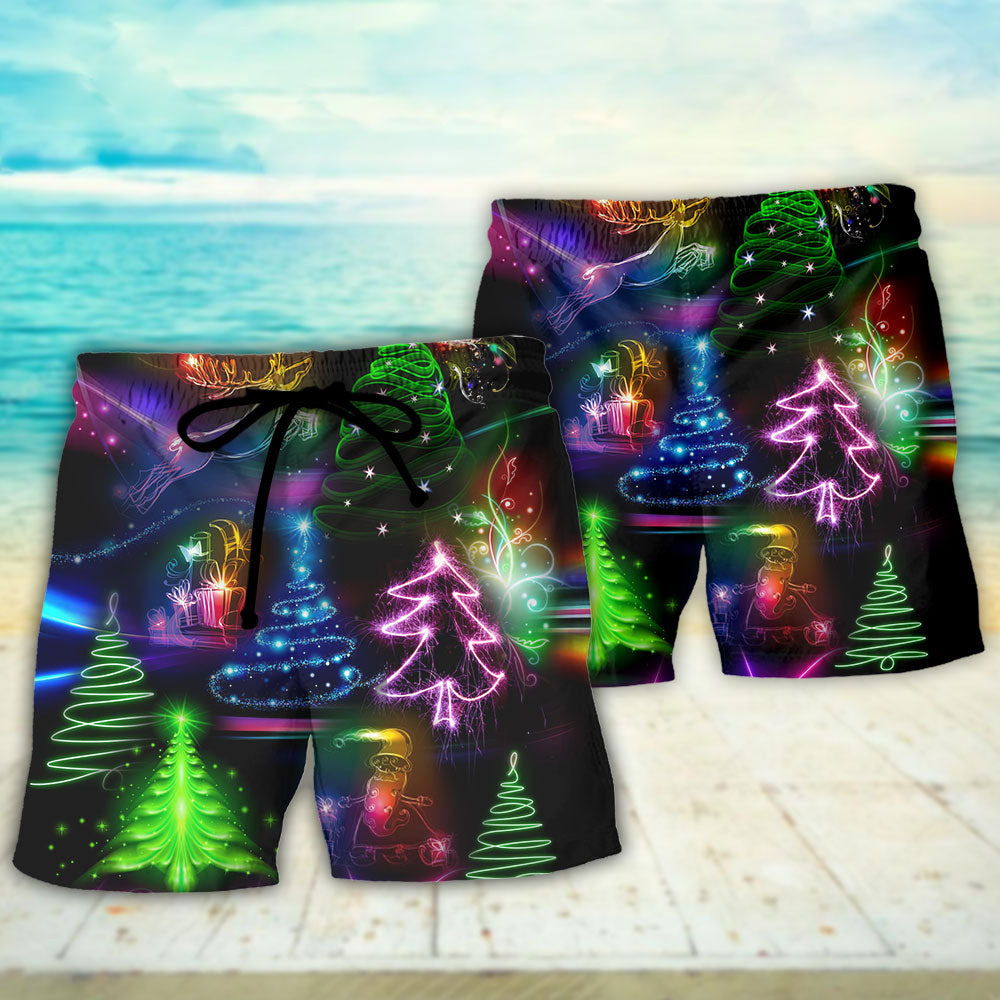 Neon Christmas Tree And Snowman Style – Beach Short