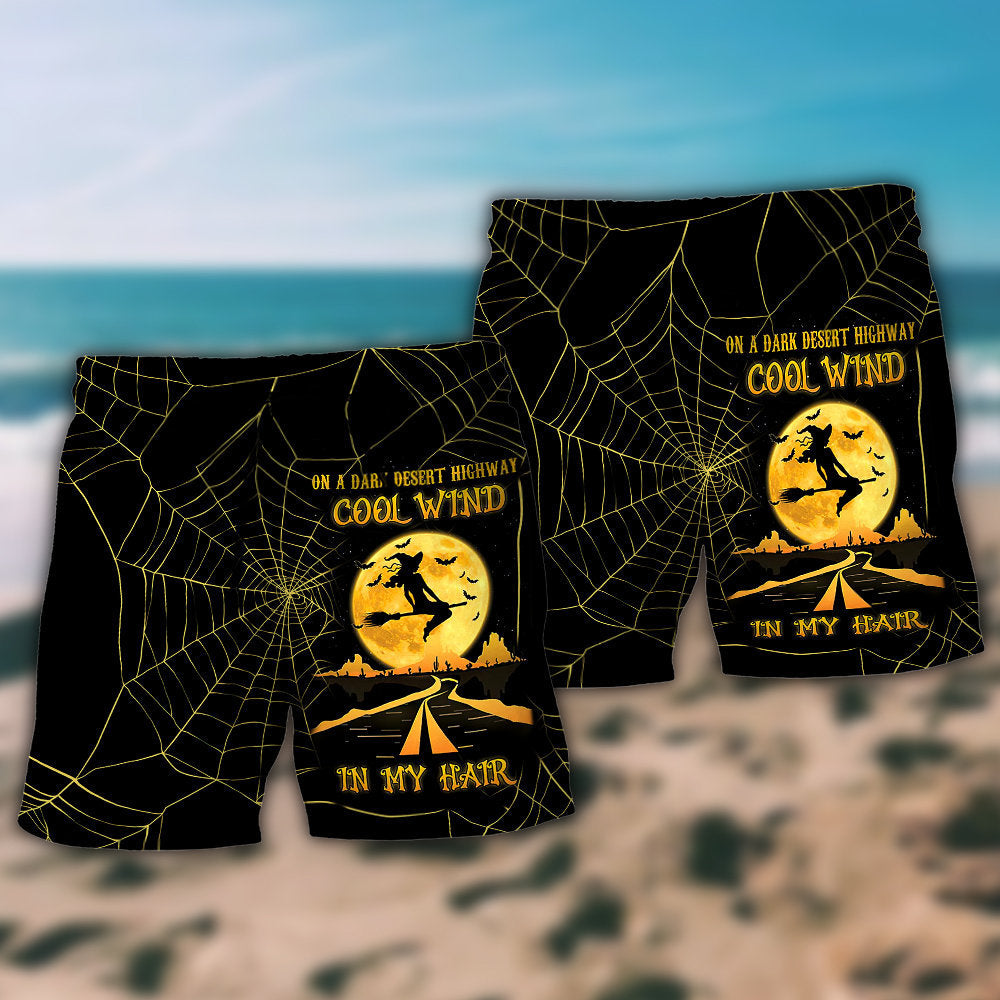 Halloween Witch On A Dark Desert Highway - Beach Short - Owls Matrix LTD