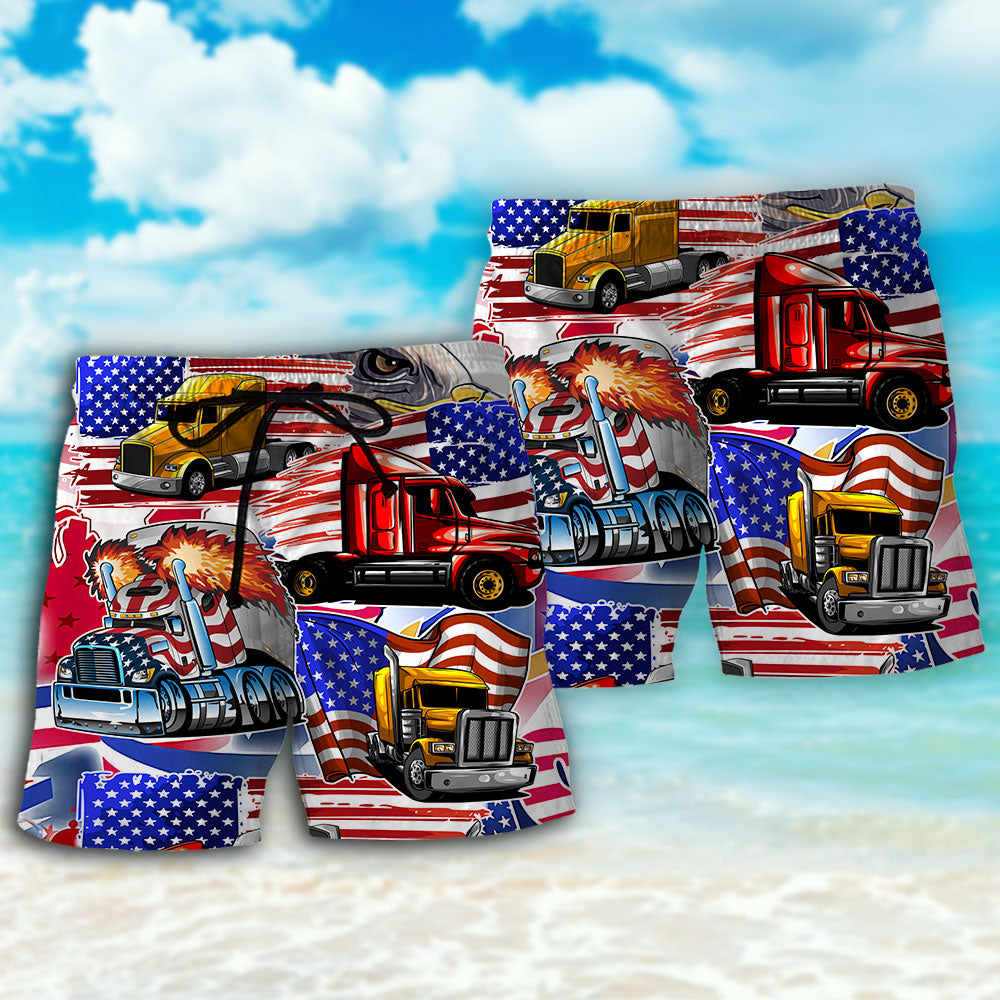 Truck US Flag Independence Day - Beach Short