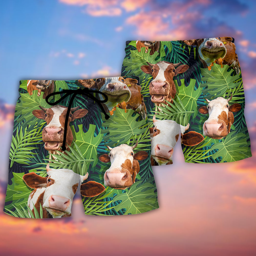 Cow Face Funny Troll Cattle Tropical Style - Beach Short