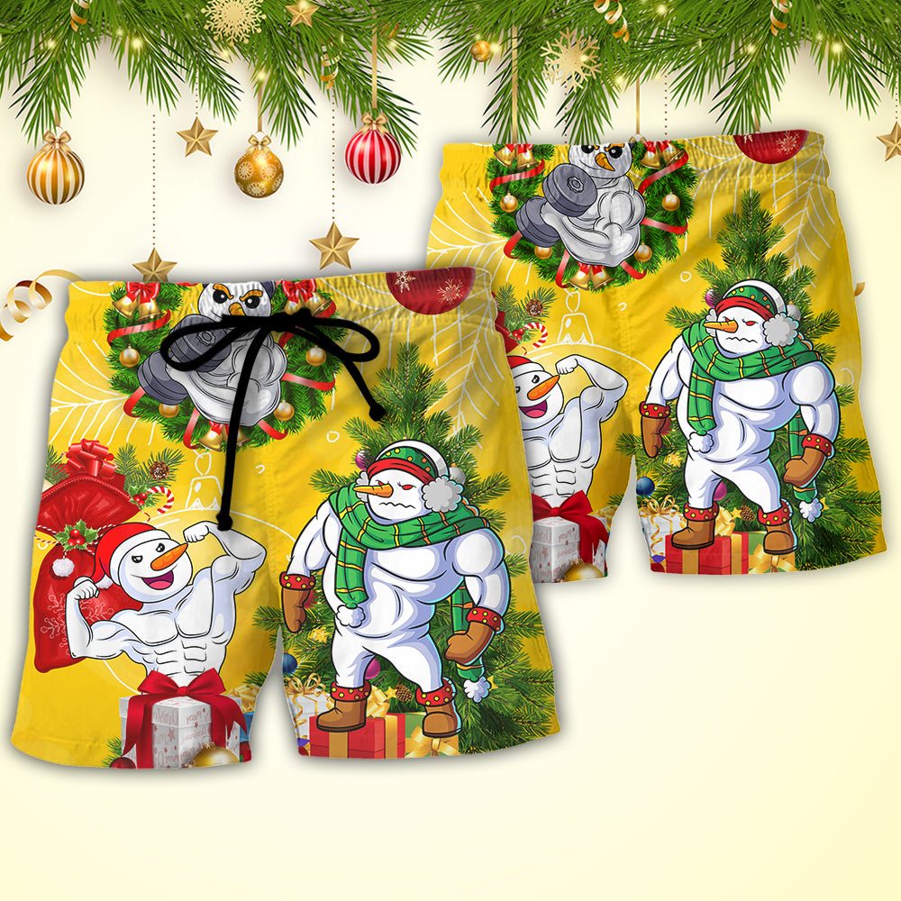 Christmas Swole Snowman Workout Humor – Beach Short