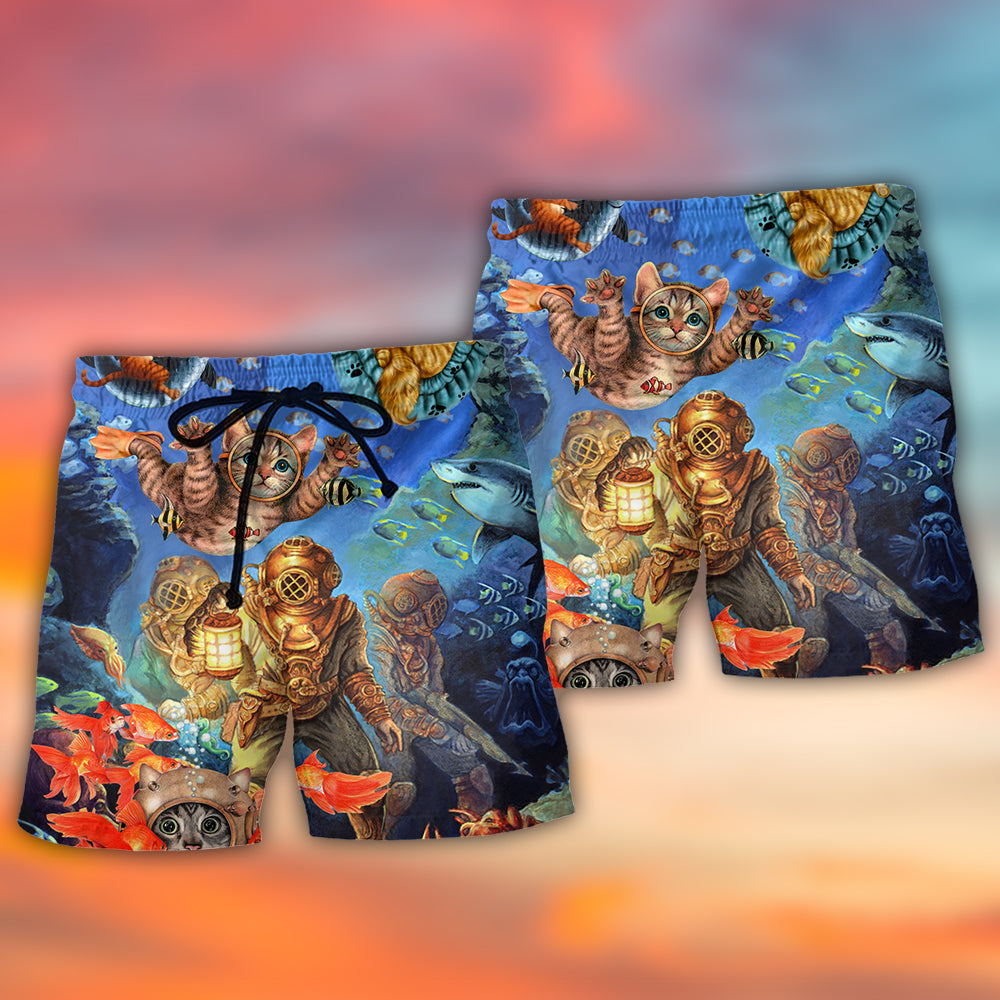 Diving Cat Underwater Art – Beach Short