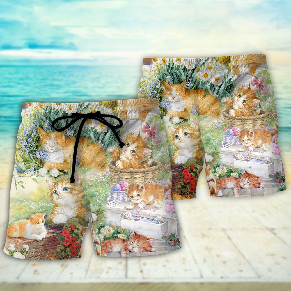 Artistic Cat Lover Illustration - Beach Short