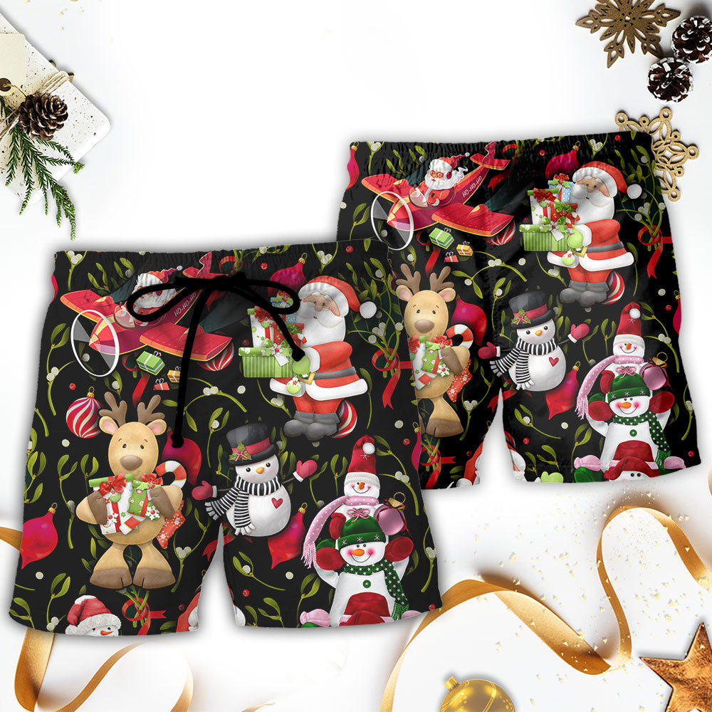 Christmas Joyful Santa And Snowman – Beach Short