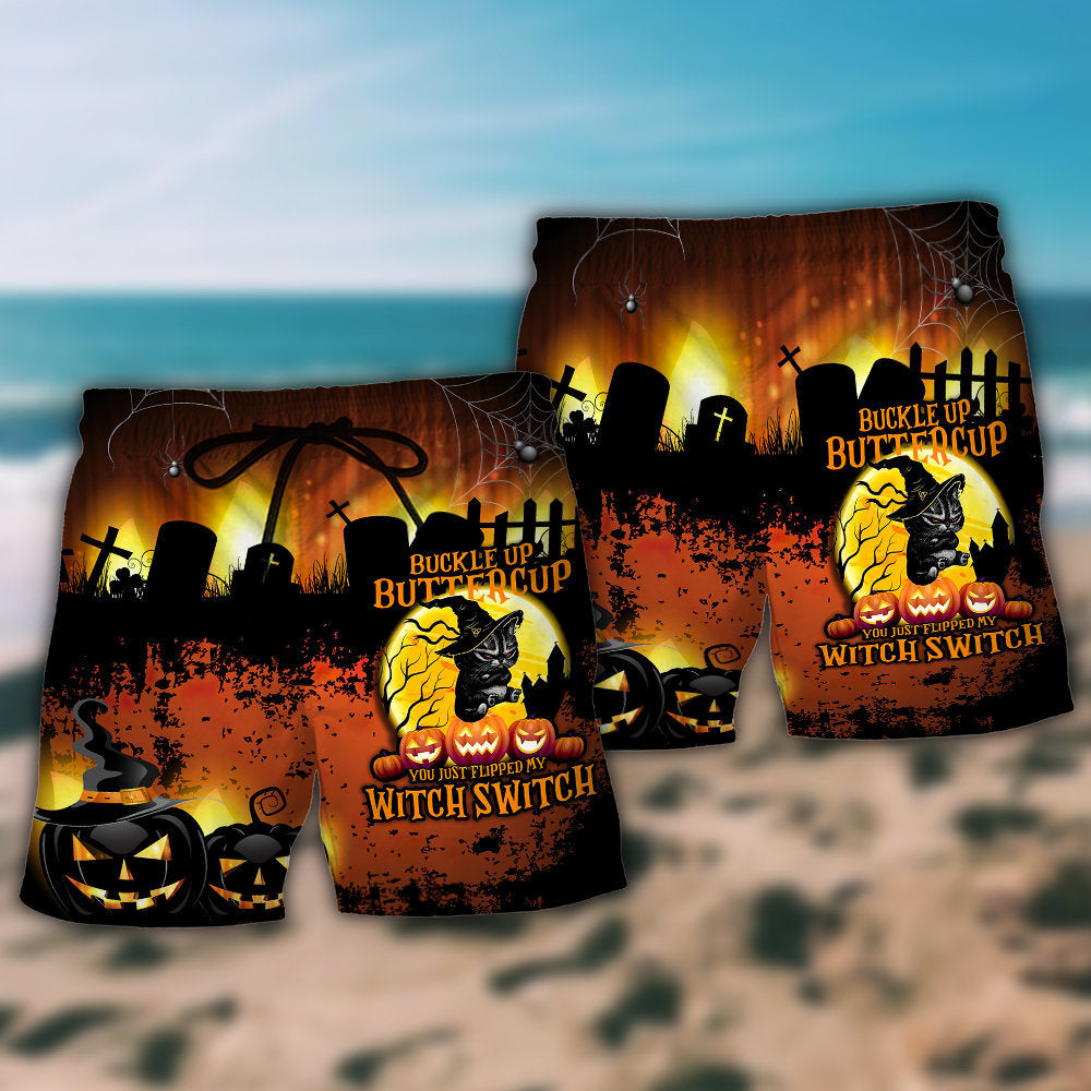 Halloween Cat Buckle Up Buttercup - Beach Short - Owls Matrix LTD