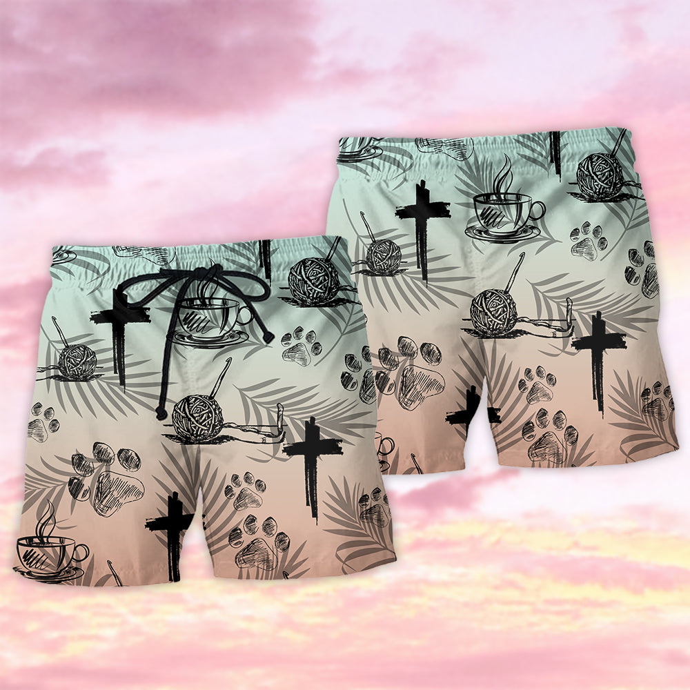Coffee Jesus Dog Coffee Knitting Lover - Beach Short - Owls Matrix LTD