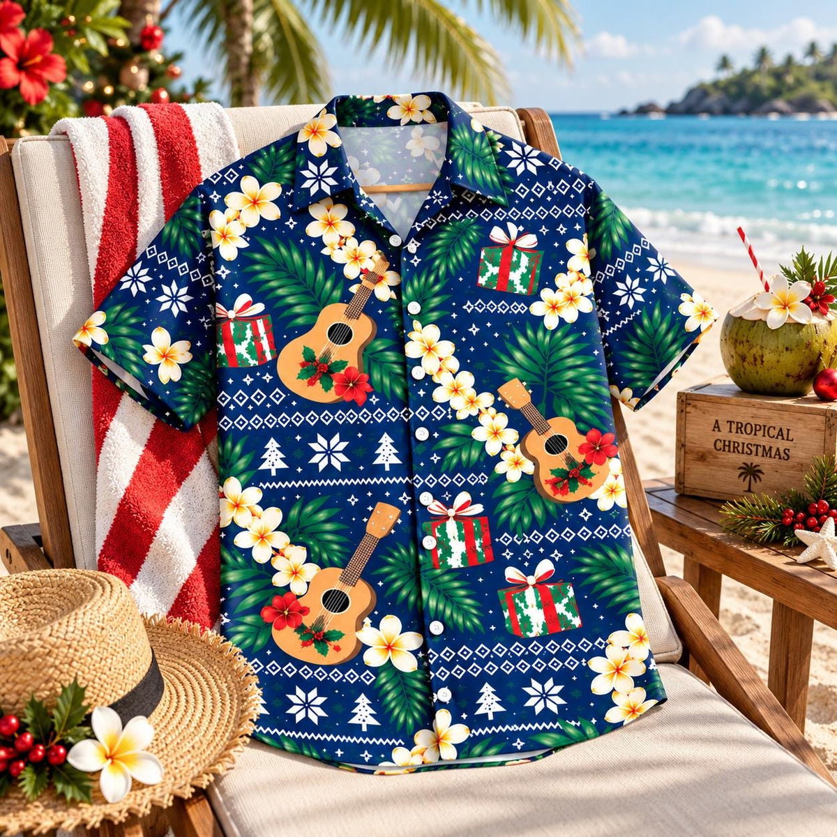 Tropical Christmas Ukulele Guitar Beach Vacation – Hawaiian Shirt
