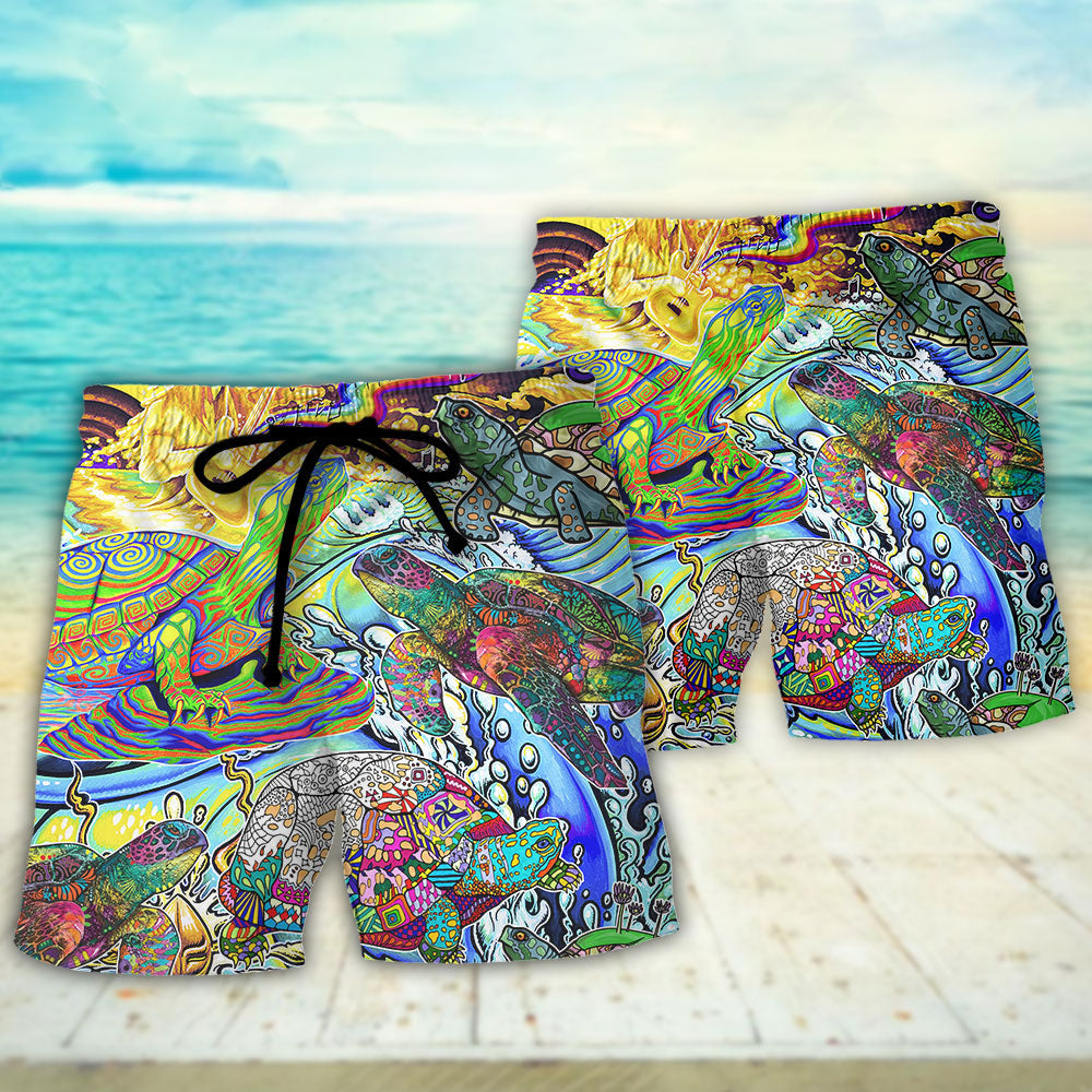Hippie Turtle Colorful Peace Art – Beach Short